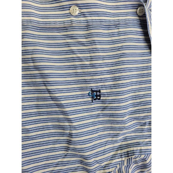 Harmont & Blaine Flip Cuff Men's XL White Blue Stripe Casual Button Dress Shirt - Picture 8 of 11
